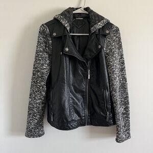 Jou Jou Juniors' Black Faux-Leather detachable Hoodie Moto Jacket Hooded Large